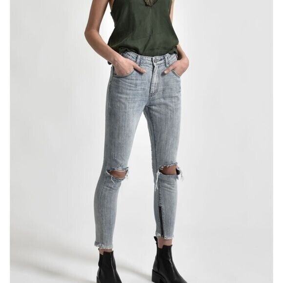 One Teaspoon x Revolve ROCKY FREEBIRDS Grunge HIGH WAIST SKINNY JEANS s/28 90s - Picture 1 of 13